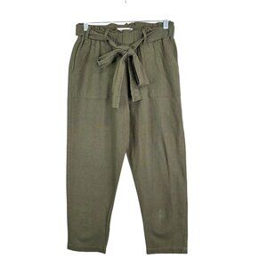 Womens Blu Pepper Olive Green Hi Waist Tapered Pants Linen Blend Belted Waist S